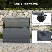 Outsunny 82 Gallon Garden Storage Box, Waterproof Outdoor Storage Container with Wheels and Handles, Dark Grey(m-4)