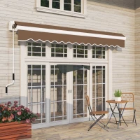Outsunny 13' x 8' Retractable Awning, Patio Awnings, Sunshade Shelter w/ Manual Crank Handle, UV & Water-Resistant Fabric and Aluminum Frame for Deck, Balcony, Yard, Coffee Brown(m-8)