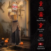 HOMCOM 5.2' Life Size Doll with Simulated Wound Cracks, Outdoor Halloween Decoration Animatronic, Sound & Motion Activated(m-7)