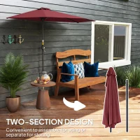 Outsunny 9ft Half Round Umbrella Outdoor Patio Garden Balcony Parasol Window Sun Shade w/ 5 Ribs Wine Red(m-7)