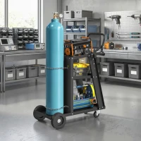 HOMCOM Welding Utility Cart 3-Tier Heavy Duty Rolling Tool Cart with Gas Cylinder Holder Black(m-8)