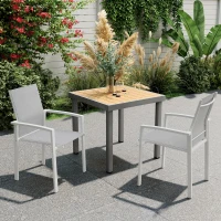 Outsunny Set of 2 Outdoor Garden Chairs, Stackable Patio Dining Chairs with Breathable Fabric, Armrests and Backrest, Light Grey(m-1)
