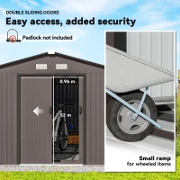 Outsunny 11' x 9' Metal Storage Shed Garden Tool House with Double Sliding Doors, 4 Air Vents for Backyard, Patio, Brown(m-5)