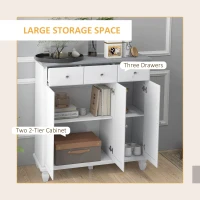 HOMCOM Modern Sideboard Buffet Cabinet with 3 Storage Drawers and 3 Doors for Living Room, Dining Room, White(m-4)