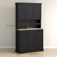 HOMCOM 71" Kitchen Pantry Buffet with Hutch Storage Cabinet Microwave Oven Stand with Drawer, Black(m-3)
