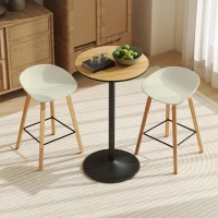 HOMCOM Round Table for 2, 40.2 Inch Bar Height Pub Table with Steel Frame, Non-Slip Base for Living Room, Kitchen, Natural Wood(m-7)