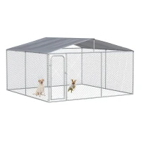PawHut Dog Kennel Outdoor, Heavy Duty Playpen with Secure Lock, Cover, for Backyard & Patio, 13.1' x 13.1' x 7.5'(m-9)