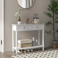 HOMCOM Hallway Console Table, Modern Entryway Table with 2 Drawers, Storage Shelf, Turned Legs for Living Room, Bedroom, White(m-8)