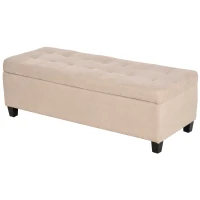 HOMCOM 50" Storage Ottoman Bench, Upholstered Ottoman Foot Rest with Linen Fabric and Soft Close Lid for Entryway, White(m-1)