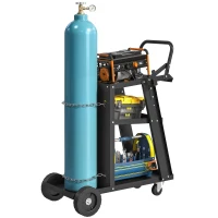 HOMCOM Welding Utility Cart 3-Tier Heavy Duty Rolling Tool Cart with Gas Cylinder Holder Black(m-2)