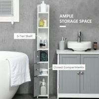 kleankin Freestanding Tall Bathroom Cabinet, Narrow Bathroom Storage Cabinet with Shelves and Cupboards, Grey and White(m-4)