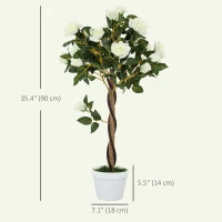 Outsunny 3FT Artificial Plant White Rose Floral Set of 2 in Pot, Fake Plant for Home Indoor Decor(m-3)