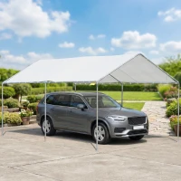 Outsunny 9.6' x 19.5' Carport Heavy Duty Galvanized Car Canopy w/ Included Anchor Kit, 3 Reinforced Steel Cables, White(m-9)