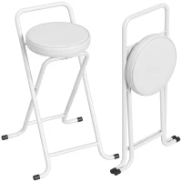 HOMCOM Foldable Bar Stools Set of 2, Folding Kitchen Chairs with PU Cushioned Seat, Footrest, White(m-9)