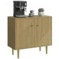 HOMCOM Sideboard with Adjustable Shelf, Buffet Cabinet with 2 Doors and Gold Steel Legs for Dining Room, Oak(m-9)