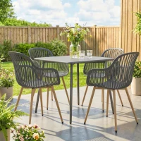 Outsunny Outdoor Dining Chairs Set of 4, Patio Chairs with Slotted Backrest, Grey(m-1)