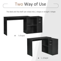 HOMCOM 180° Rotating Home Office Corner Desk Storage Shelf Cabinet Black(m-5)
