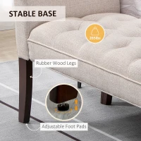 HOMCOM Upholstered Bedroom Bench with Button Tufted Design, End of Bed Bench with Arms and Solid Wood Legs, Beige(m-6)