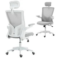 HOMCOM Ergonomic Office Chair, Swivel Desk Chair with Adjustable Lumbar Support, Headrest and Height, Flip-up Armrests, Grey(m-9)