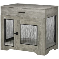 PawHut Dog Crate Furniture with Soft Water-Resistant Cushion, Drawer, for Small Dogs, Grey(m-11)