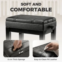 HOMCOM Faux Leather Keyboard Bench, 24.8" Adjustable Piano Bench with Padded Cushion and Storage, Black(m-6)