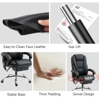 Vinsetto Massage Office Chair, Reclining Computer Chair with Adjustable Height and Footrest, Black(m-7)