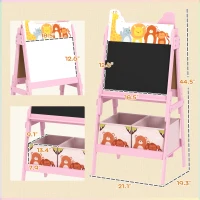 Qaba Doubel-Sided Easel for Kids w/ Whiteboard, Chalkboard, Storage Boxes, Blue(m-3)