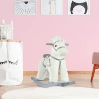 Qaba Kids Rocking Horse with Bear Toy, Plush Animal Rocker with Fun Realistic Sounds for Toddler 18-36 Months, White(m-2)