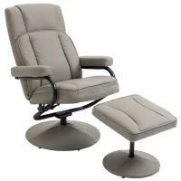 HOMCOM Swivel Recliner, Manual PU Leather Armchair with Ottoman Footrest for Living Room, Office, Bedroom, Grey(m-1)