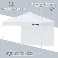 Outsunny 10' x 10' Pop-Up Canopy Tent with 1 Removable Sidewall, Commercial Instant Sun Shelter, Tents for Parties with Wheeled Carry Bag for Outdoor, Garden, Patio, White(m-7)
