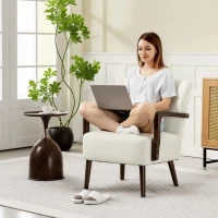 HOMCOM Accent Chair with Wooden Legs, Linen Fabric Armchair with Thick Padding, Comfy Chair for Living Room, Cream White(m-7)