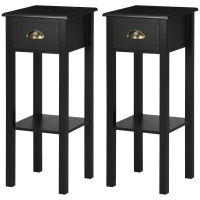 HOMCOM 2-Tier Nightstand, Side Table with Drawer and Shelf for Living Room or Bedroom, Set of 2, Black