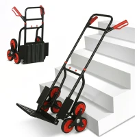 DURHAND 6-Wheels Stair Climber Trolley Cart, Hand Truck and Dolly, Foldable Steel Load Cart, 264lbs Capacity, Black and Red(m-2)
