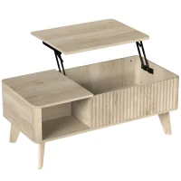 HOMCOM 40" Fluted Lift Top Coffee Table with Storage, Mid-Century Coffee Table with Hidden Compartment, Open Shelf, Oak(m-9)