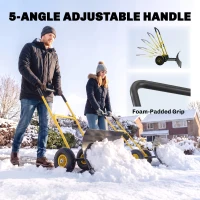 Outsunny Snow Shovel with Wheels, 29" x 16.5" Metal Snow Pusher with Adjustable Handle, 5-Angle Blade for Driveway, Yellow(m-6)