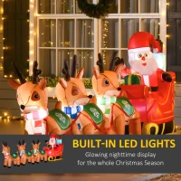 HOMCOM 10.5 ft Long Santa Claus on Sleigh with 3 Reindeer Lighted Christmas Inflatable, LED Outdoor Holiday Yard Blow Up Decoration(m-4)