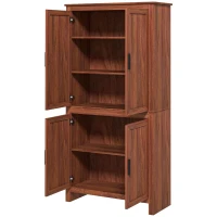 HOMCOM 64" 4-Door Kitchen Pantry, Freestanding Storage Cabinet with 3 Adjustable Shelves for Kitchen, Brown(m-11)