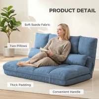 HOMCOM Convertible Recliner Sofa, Folding Floor Sofa Chair with Adjustable Backrest and Headrest, Blue(m-6)
