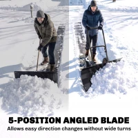 Outsunny Snow Shovel with Wheels, 29" x 16.5" Metal Snow Pusher with Adjustable Handle, 5-Angle Blade for Driveway, Black(m-5)