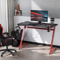 HOMCOM 48 Inch Gaming Desk with Large Tabletop, Racing Computer Desk with Cup Holder and Headphone Hook, Black / Red(m-10)