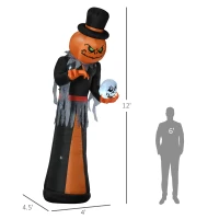 HOMCOM 12ft Halloween Inflatables Outdoor Decorations, Pumpkin Reaper with Skeleton Skull(m-3)