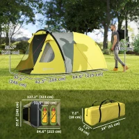 Outsunny 2-3 Person Camping Tent, Easy Set Up Dome Tent with Porch, Family Tent with Bedroom and Sewn-in Groundsheet, Yellow(m-3)
