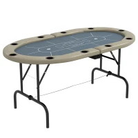 Soozier Foldable Poker Table Blackjack Texas Holdem Poker Game Table with Cup Holders, 70" Oval, Blue(m-9)
