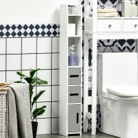 kleankin Freestanding Tall Bathroom Cabinet, Narrow Bathroom Storage Cabinet with Shelves and Cupboards, Grey and White(m-8)