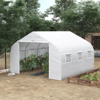 Outsunny 11.5 x10 x6.5 ft Walk-in Tunnel Greenhouse with Zippered Mesh Door and 8 Mesh Windows, Gardening Plant Hot House with Galvanized Steel Hoops, White(m-10)
