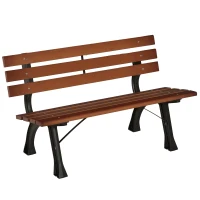 Outsunny 47 Inch Outdoor Garden Bench, Aluminum Wood Patio Loveseat with Slatted Seat Back, 528 lbs. for Porch, Park, Coffee(m-9)