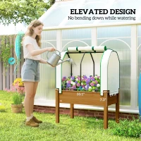Outsunny Raised Garden Bed with PE Greenhouse Cover Outdoor Planter Box for Herbs and Vegetables, 35 x 22 x 47 inch, Brown(m-6)
