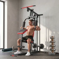 Soozier Home Gym Equipment, Multifunctional Weight Machine with Pulley System for Full Body Strength Training, Black(m-1)