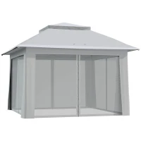 Outsunny 12' x 12' Foldable Pop-up Party Tent Instant Canopy Sun Shade Gazebo Shelter Steel Frame Oxford w/ Roller Bag, Light Grey(m-11)