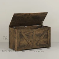 HOMCOM 31.5 Inches Storage Chest, Storage Trunk with 2 Safety Hinges for Living Room, Brown Wood Grain(m-3)